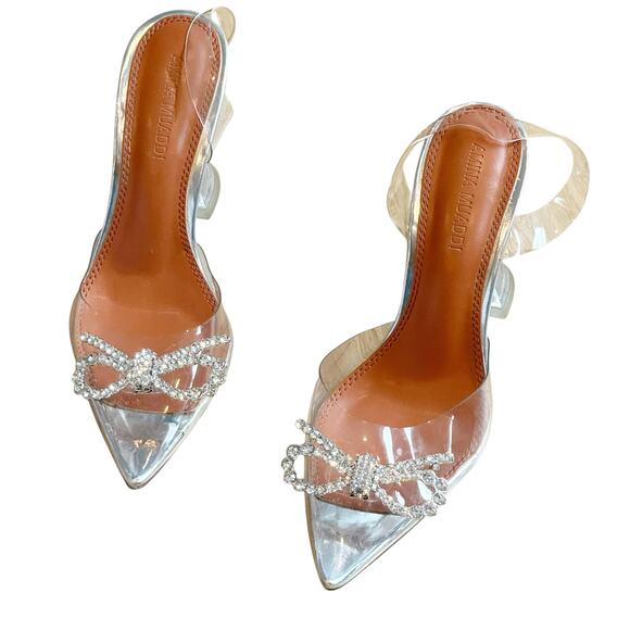Amina Muaddi Women's Rosie Glass Sling Transparent PVC Shoes Heels Size 7 Flawed - Picture 7 of 13